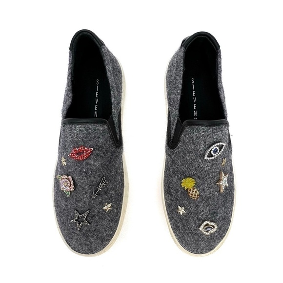 Steven by Steve Madden Gerry Sneakers Size 7.5 Gray Platform Skater Charms New - Picture 3 of 12